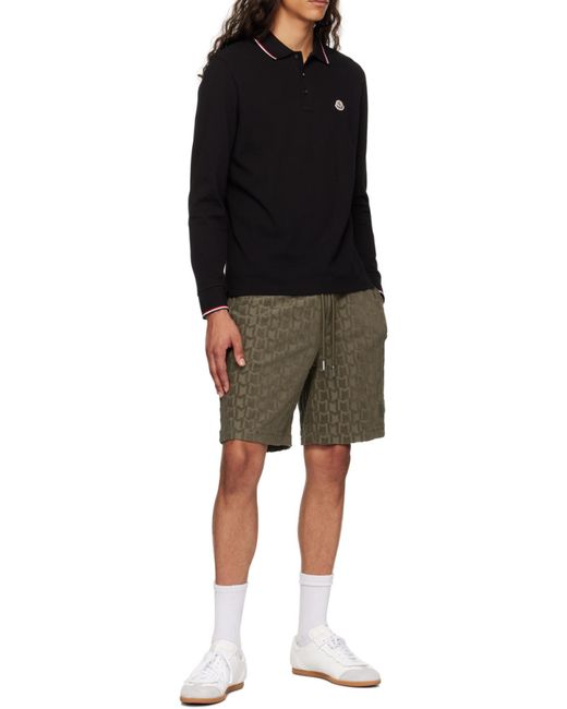 Moncler Black Logo Patch Long-Sleeved Polo Shirt for men