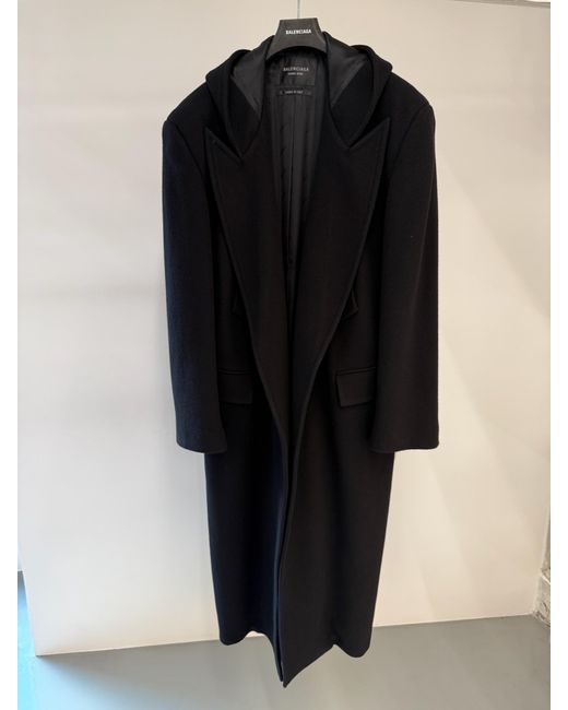 Balenciaga Hooded Long Coat in Black for Men | Lyst