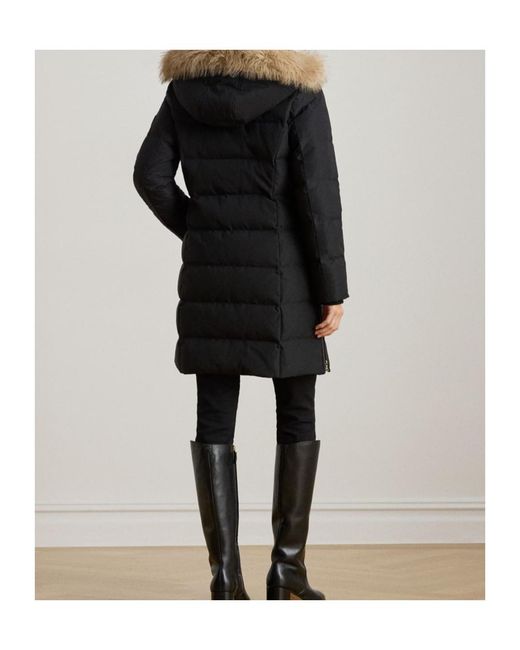Ralph Lauren Black Real Leather Fur Hood Medium Puffer Jacket