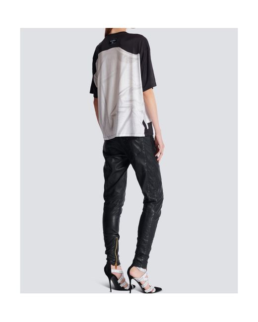 Balmain Gray Loose T-Shirt With Optical Illusion Print