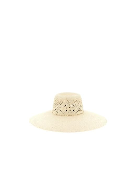 Maison Michel White Logo Plaque Knit Hat