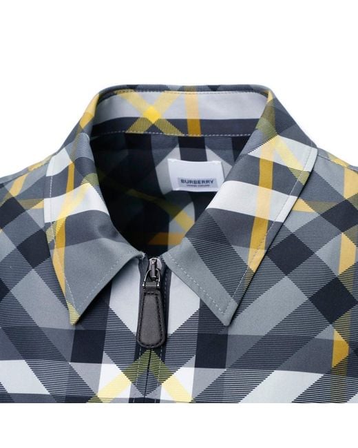 Burberry Blue Geometric-Pattern Printed Zipped Shirt for men