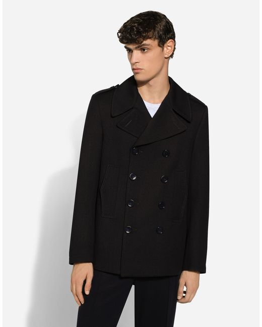Dolce & Gabbana Black Double-Breasted Pea Coat for men