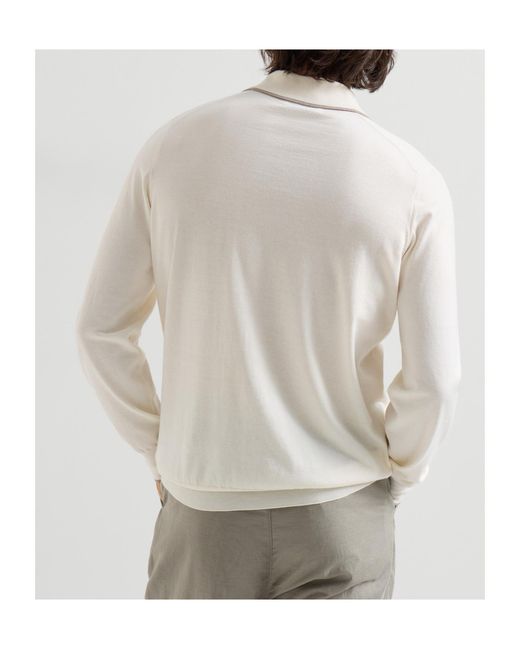 Brunello Cucinelli White Sea Island Lightweight Knit Polo Shirt for men