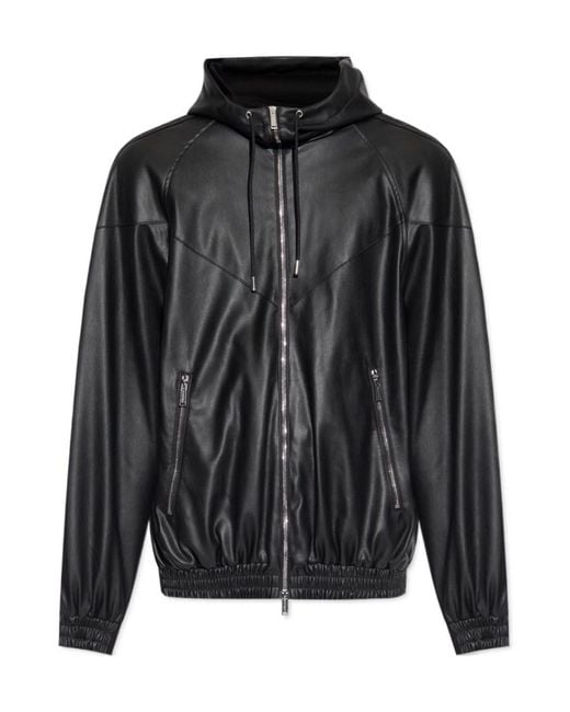 DSquared² Black Hooded Leather Jacket for men