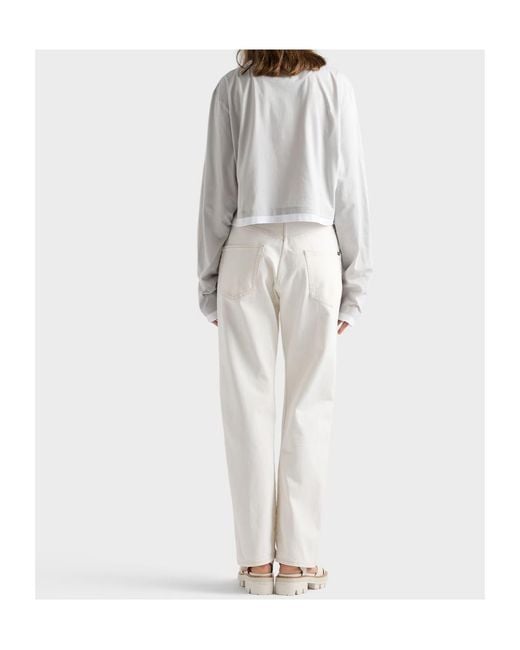 Prada White Girocollo Cropped Long-Sleeve T-Shirt