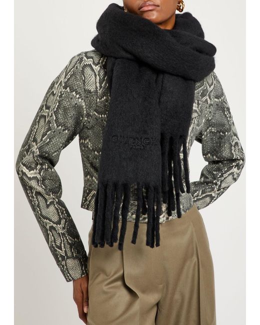 Givenchy Black Fringed Alpaca-Blend Scarf