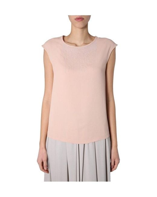 Fabiana Filippi Natural Sequin Embellished Crewneck Top