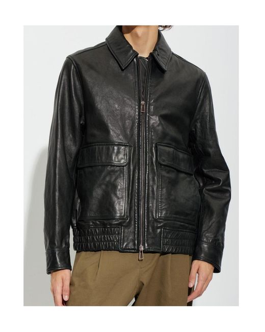 Paul Smith Black Ps Paul Smith Vintage-Style Leather Jacket for men