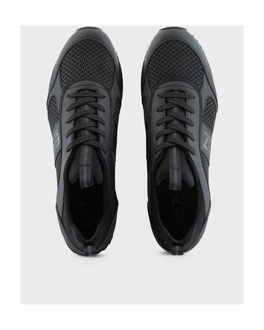 EA7 Black Logo-Print Panelled-Design Sneakers for men