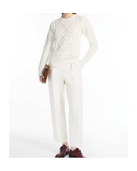 Max Mara White Embellished Crewneck Jumper