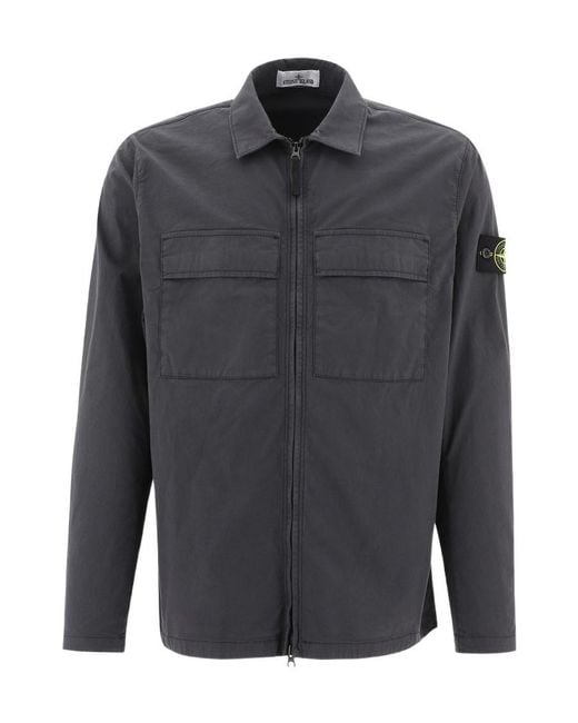 Stone Island Gray Logo-Patch Sleeve Shirt for men