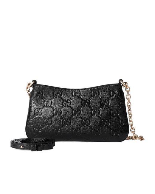 Gucci Black Gg Emblem Super Mini Shoulder Bag