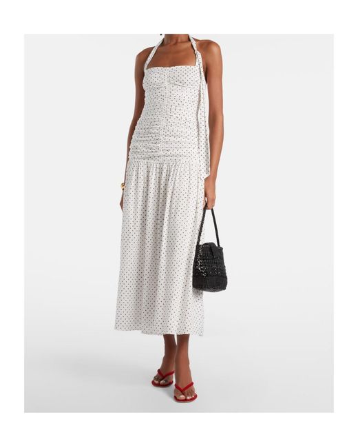 Posse White Edie Polka-Dot Halterneck Midi Dress