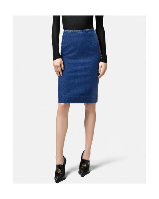 Versace Blue High-Waist Pencil Skirt