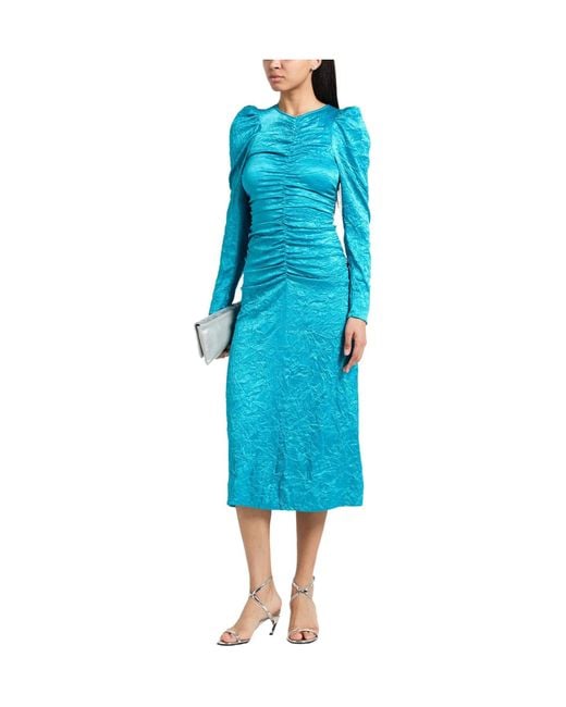 Ganni Blue Solid Color Satin Dress