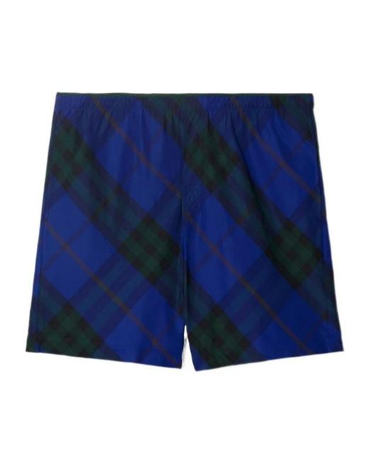 Burberry Blue Checkered Knee-Length Twill Swim Shorts for men