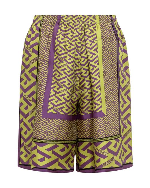 Versace Multicolor Greca Pattern Logo Printed Shorts for men