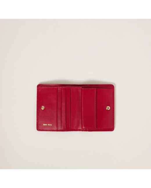 Miu Miu Red Logo-Lettering Matelassé Bi-Fold Wallet