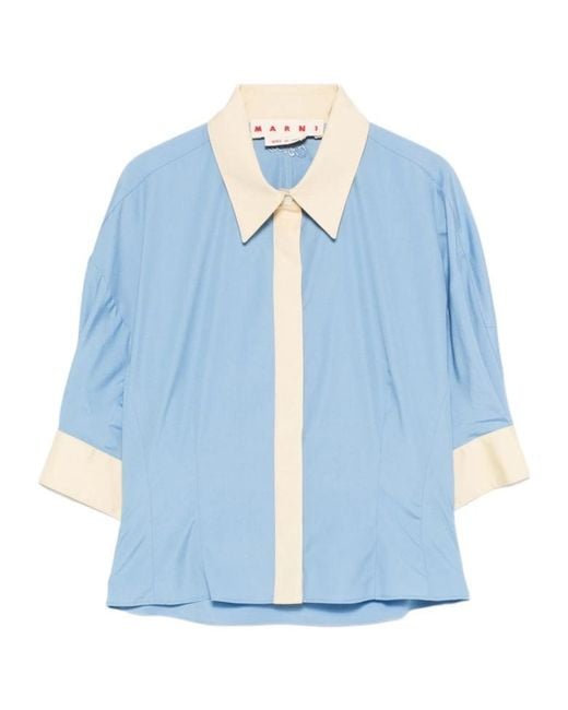 Marni Blue Collared Panelled Top