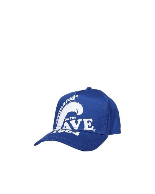 DSquared² Blue Logo-Print Cotton Baseball Cap for men