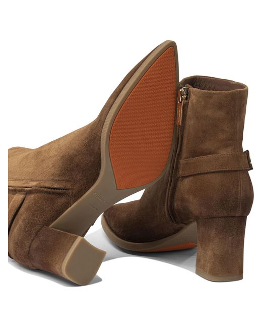 Santoni Brown Pointed High-Heeled Ankle Boots