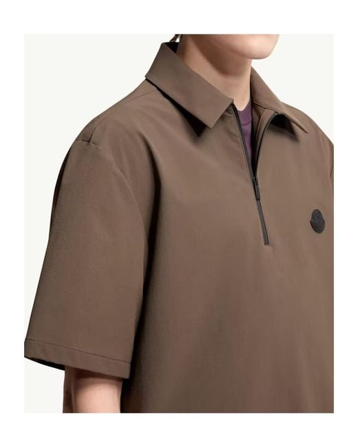 Moncler Brown Logo Patch Short-Sleeve Polo Shirt for men