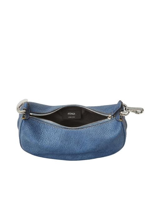 Fendi Blue Graphy Logo Lettering Mini Hobo Bag