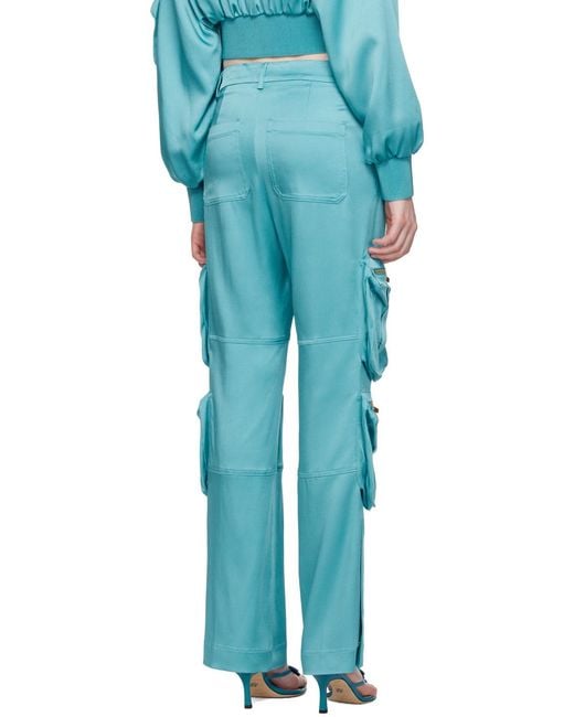 Blumarine Blue Straight Leg Satin Cargo Pants