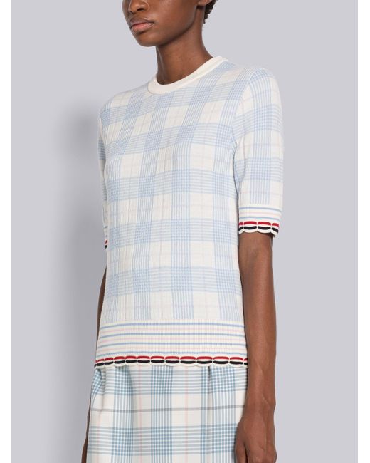 Thom Browne White Check-Pattern Knitted Top