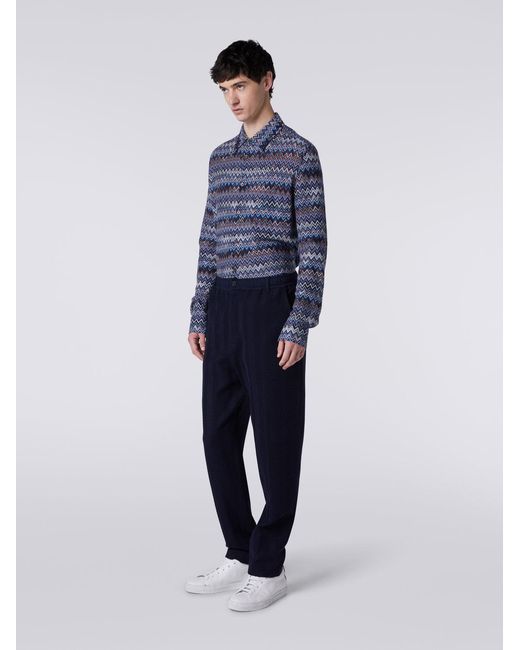 Missoni Blue Chevron-Knit Straight-Leg Trousers for men