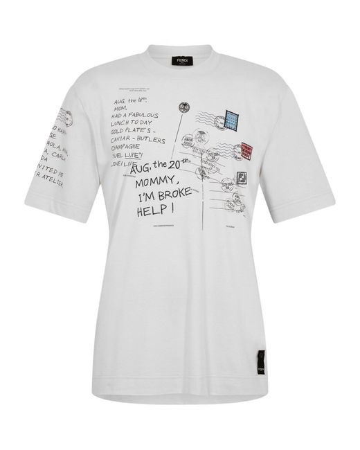 Fendi White Postcard Regular Fit T-Shirt for men