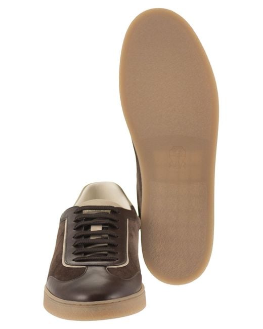 Brunello Cucinelli Brown Panelled Leather Sneakers for men