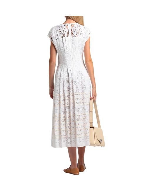 Tory Burch White Solid Color Pleated Dress