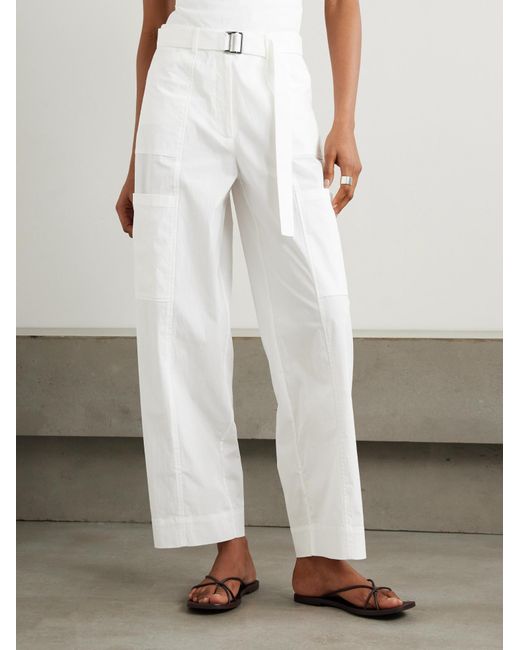 St. Agni White Utility Belted Cotton-Blend Wide-Leg Pants