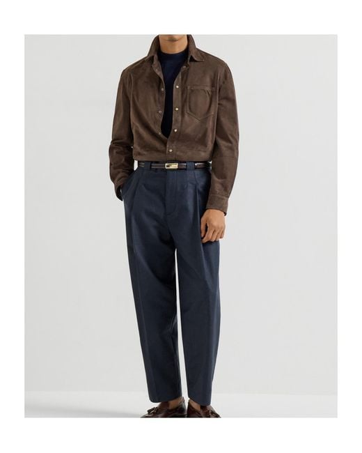 Brunello Cucinelli Brown Suede Overshirt for men
