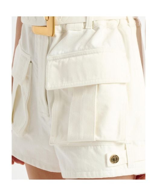 Balmain White Belted Denim Playsuit