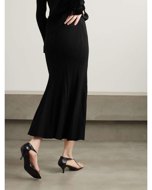 Self-Portrait Black Ribbed-Knit Mermaid Skirt