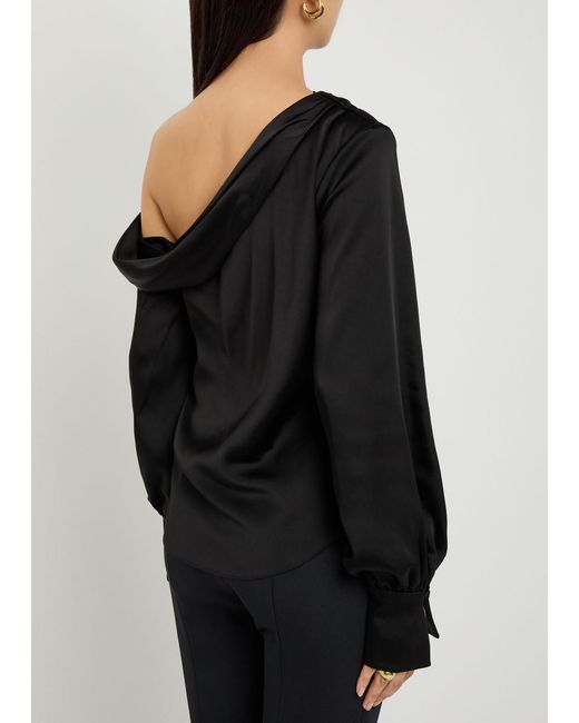 Jonathan Simkhai Black Alice Draped Satin Top