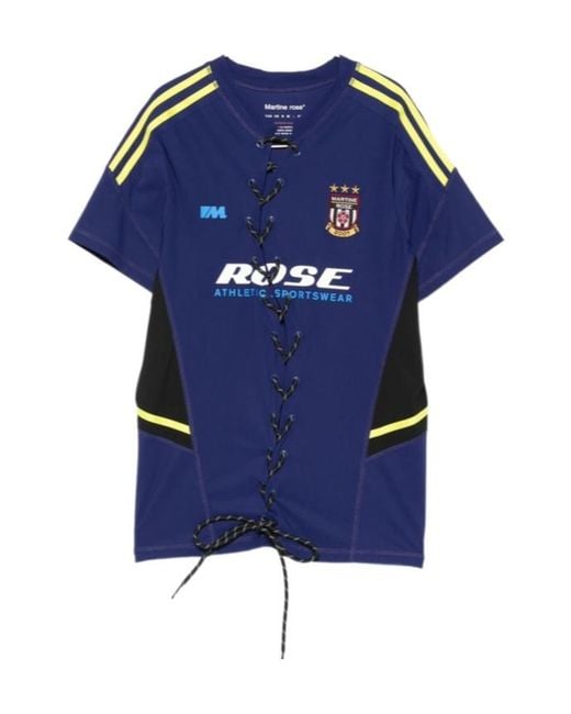 Martine Rose Blue Lace-Up Logo-Print T-Shirt