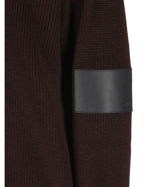 Loewe Red Zip-Neck Patch Knitted Sweater