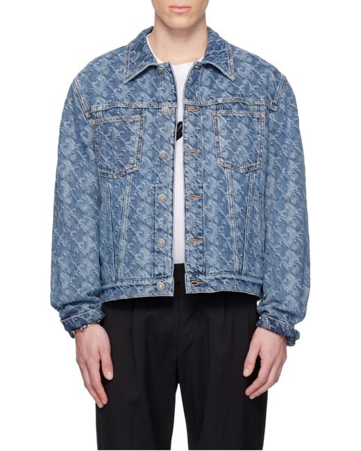 Lanvin Blue Patterned Logo-Patch Jacket for men