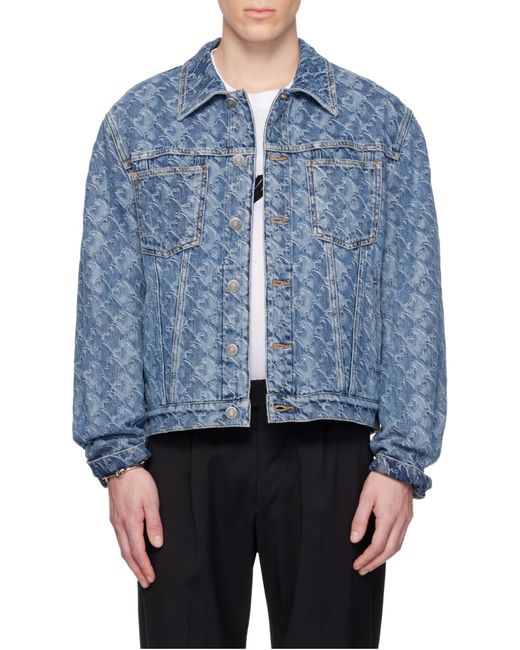 Lanvin Blue Patterned Logo-Patch Jacket for men