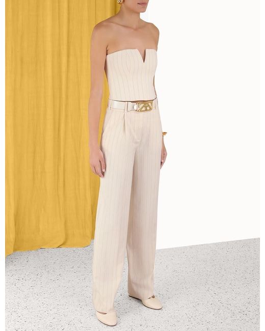 Zimmermann White Pinstriped Pleated Trousers