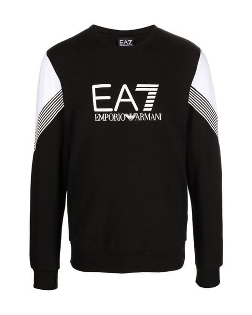 EA7 Black Logo-Print Crew-Neck Sweatshirt for men