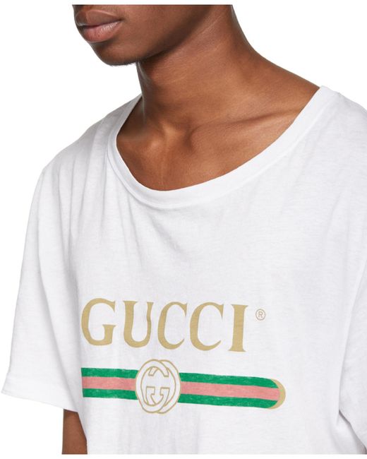 Gucci White Oversize Washed T-Shirt With Logo for men