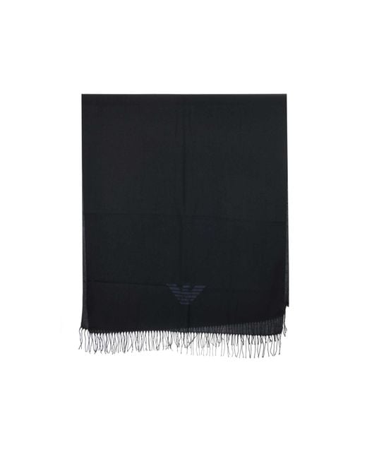 Emporio Armani Black Logo-Printed Fringed Scarf for men