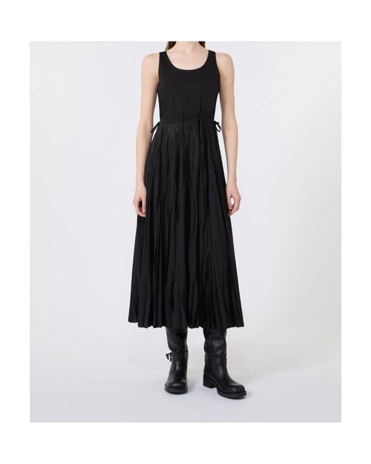 Weekend by Maxmara Black Jersey Dress With A Plissé-Pleated Skirt