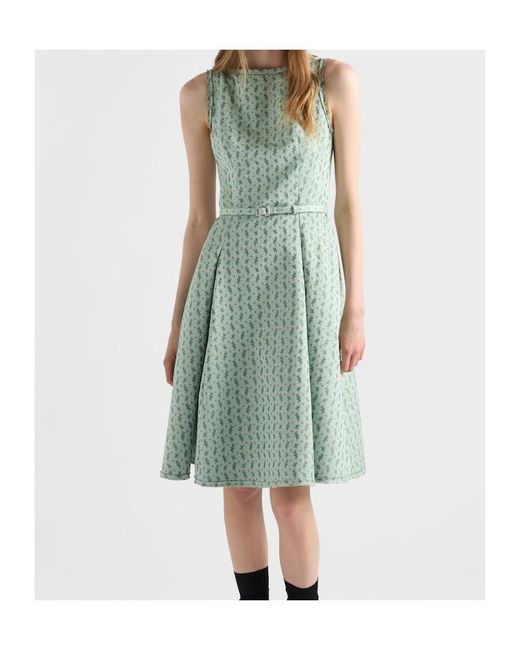 Prada Green Floral Print Duchess Dress