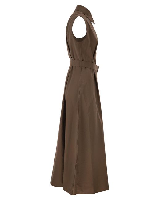 Brunello Cucinelli Brown Long Sleeveless Cotton Dress With Belt